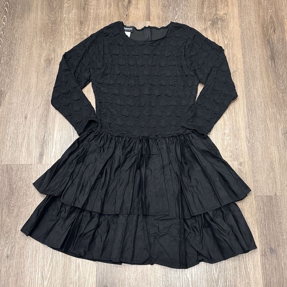 Black Long Sleeve Tiered Dress 80s vintage